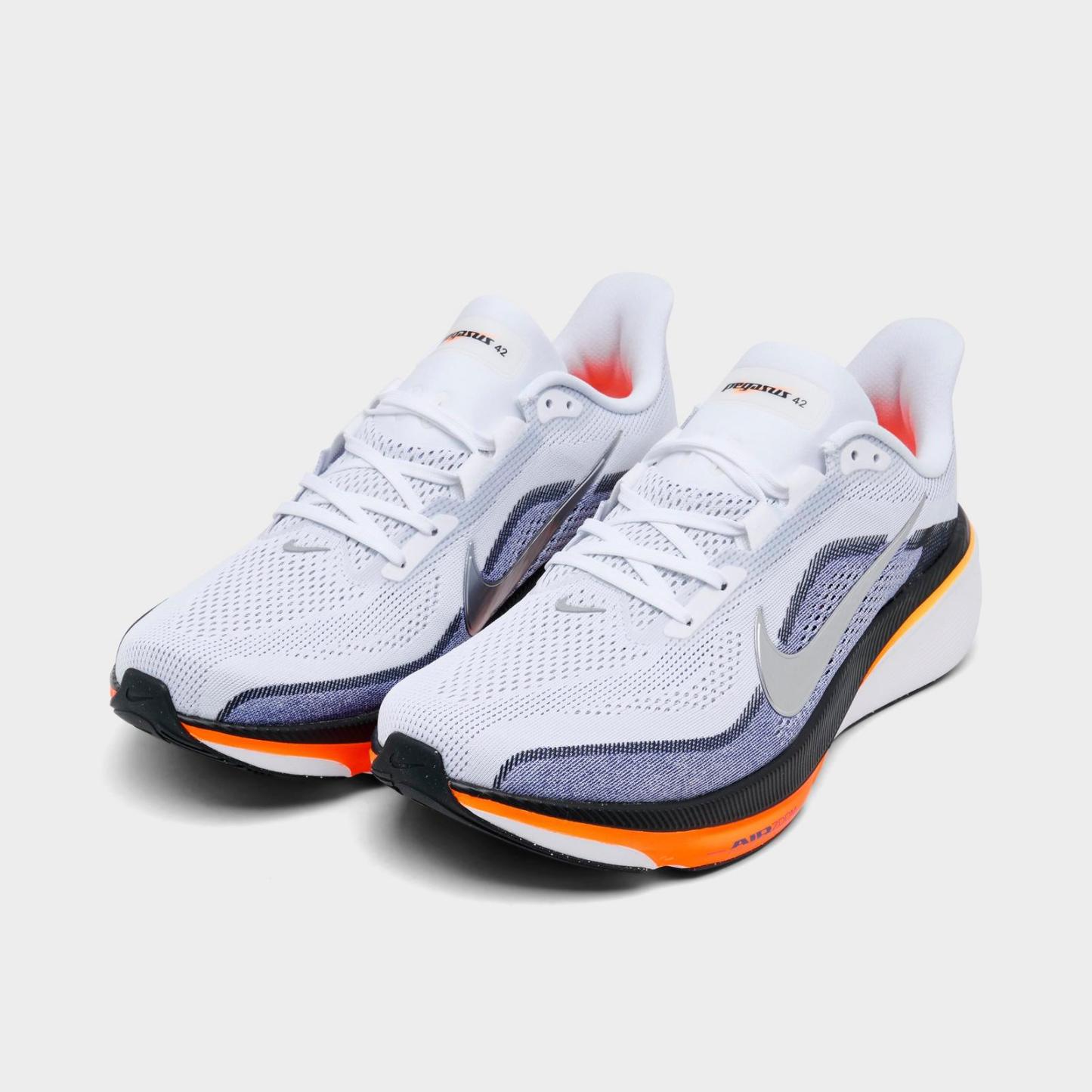 Men's Nike Pegasus 42 Running Shoes - White/Lapis/Total Orange/Metallic Silver