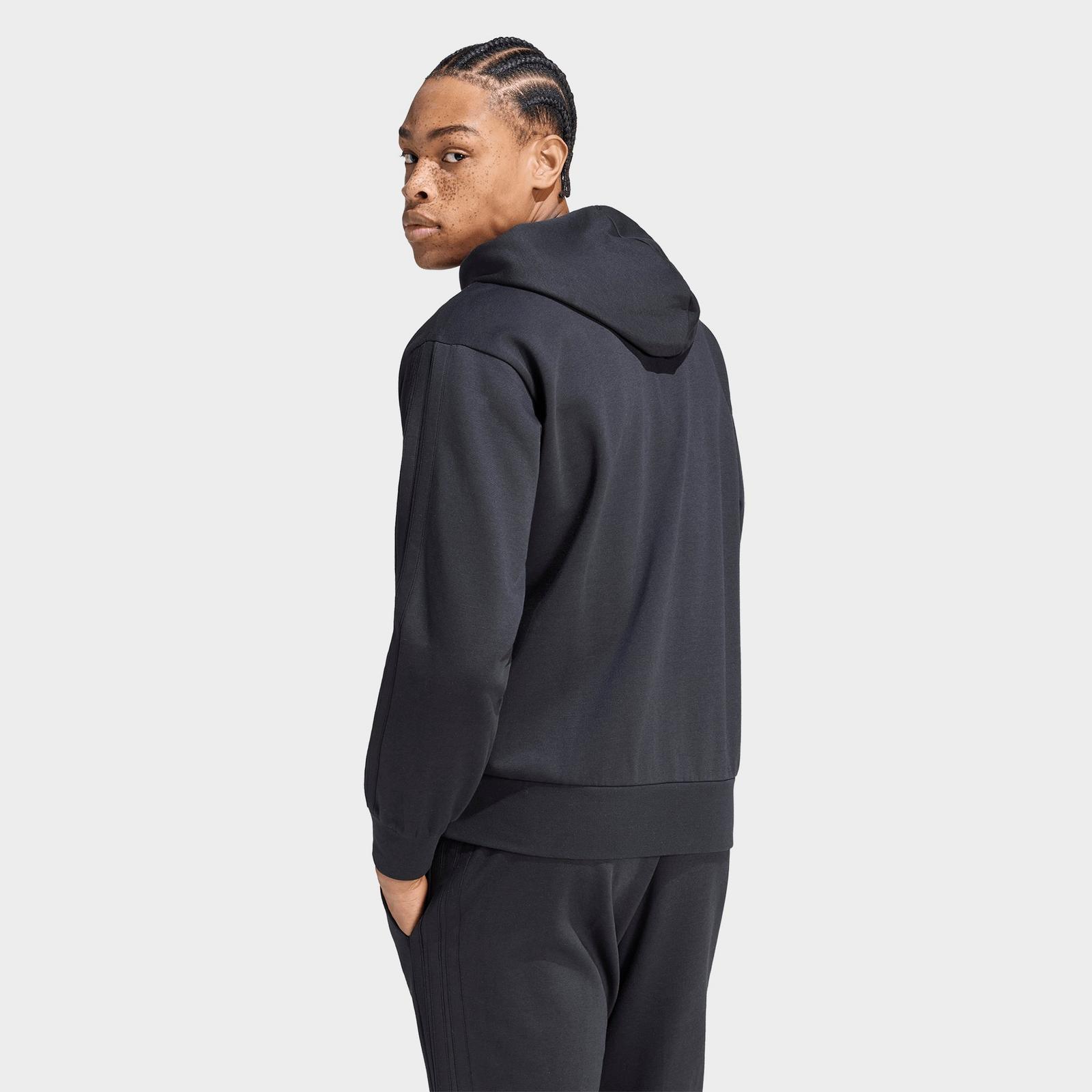 Men's adidas Essentials 3-Stripes Fleece Pullover Hoodie - Black/Black - view 3