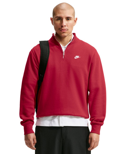 Nike Men's Sportswear Club Half-Zip Fleece Sweatshirt - Tough Red/White