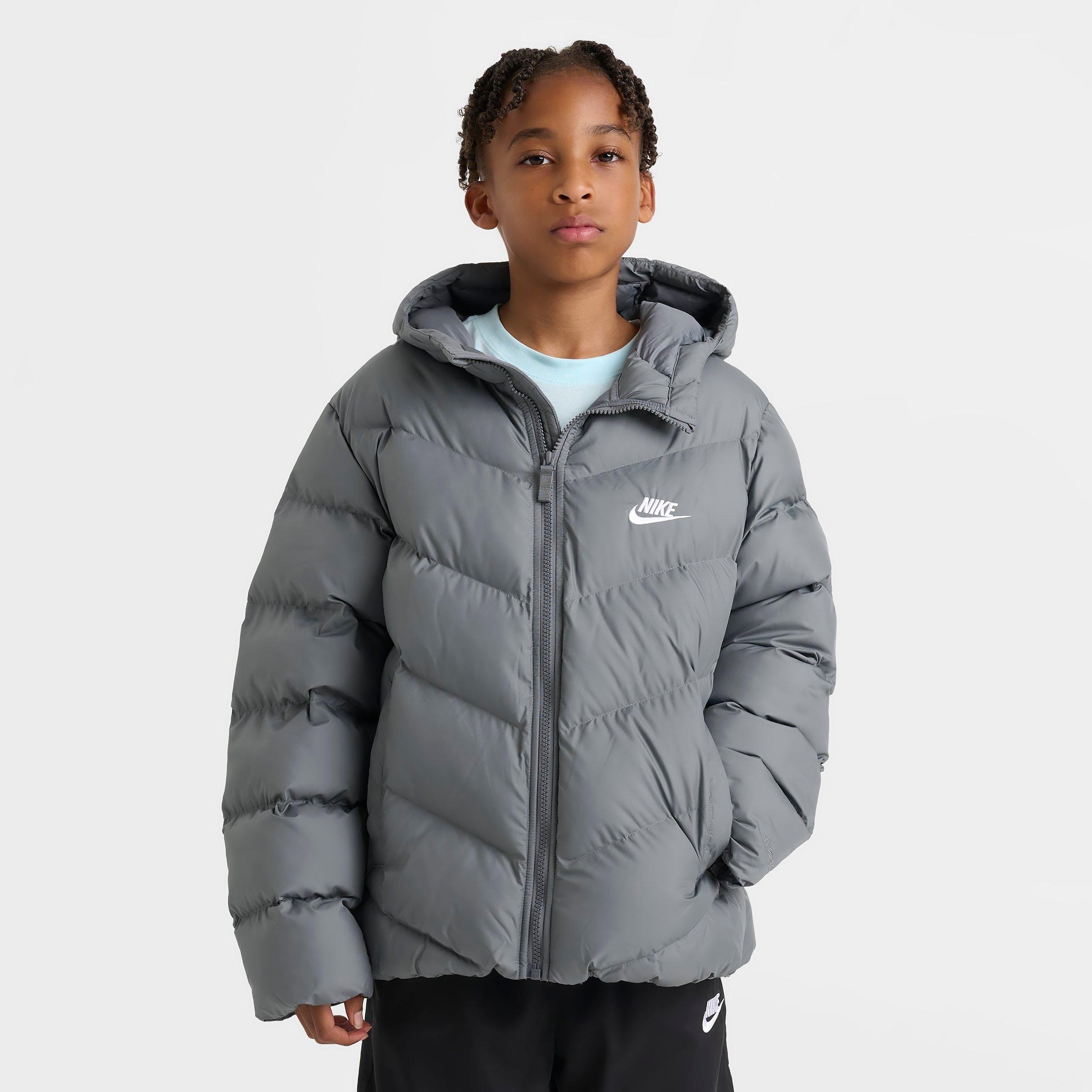 Big Kids' Nithtke Sportswear All Day Play Therma-FIT Loose-Fit Puffer Jacket - Smoke Grey/White