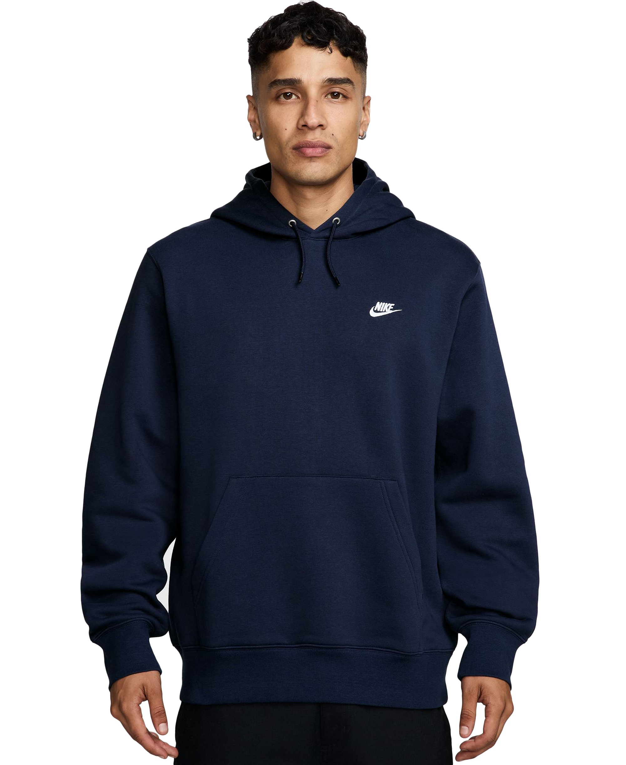 Nike Men's Club Pullover Fleece Hoodie Logo - Obsidian/White