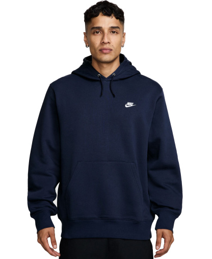 Nike Men's Club Pullover Fleece Hoodie Logo - Obsidian/White