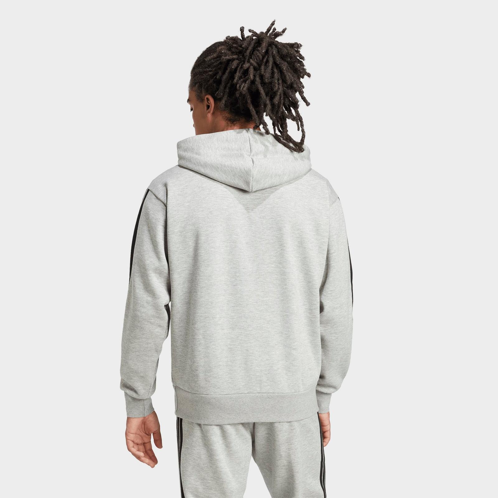 Men's adidas Essentials 3-Stripes Fleece Pullover Hoodie - Medium Grey Heather/Black - view 2