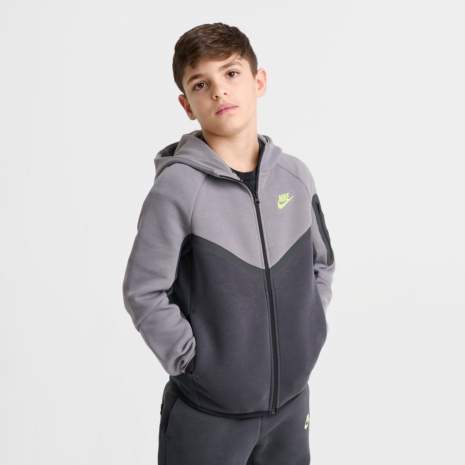 Boys' Big Kids' Nike Sportswear Tech Fleece Full-Zip Hoodie - Grey/Light Liquid Lime