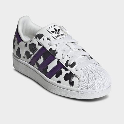 Big Kids' adidas Originals Superstar II Casual Shoes - Crystal White/Violet/Cloud White - Both shoes facing left