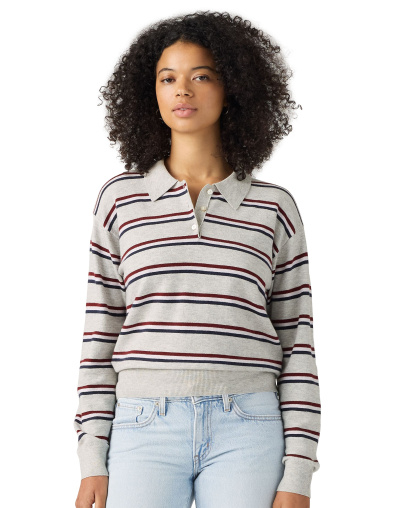 Levi's Premium Women's Long-Sleeve Polo Sweater - Jade Stripe Light Grey Heather