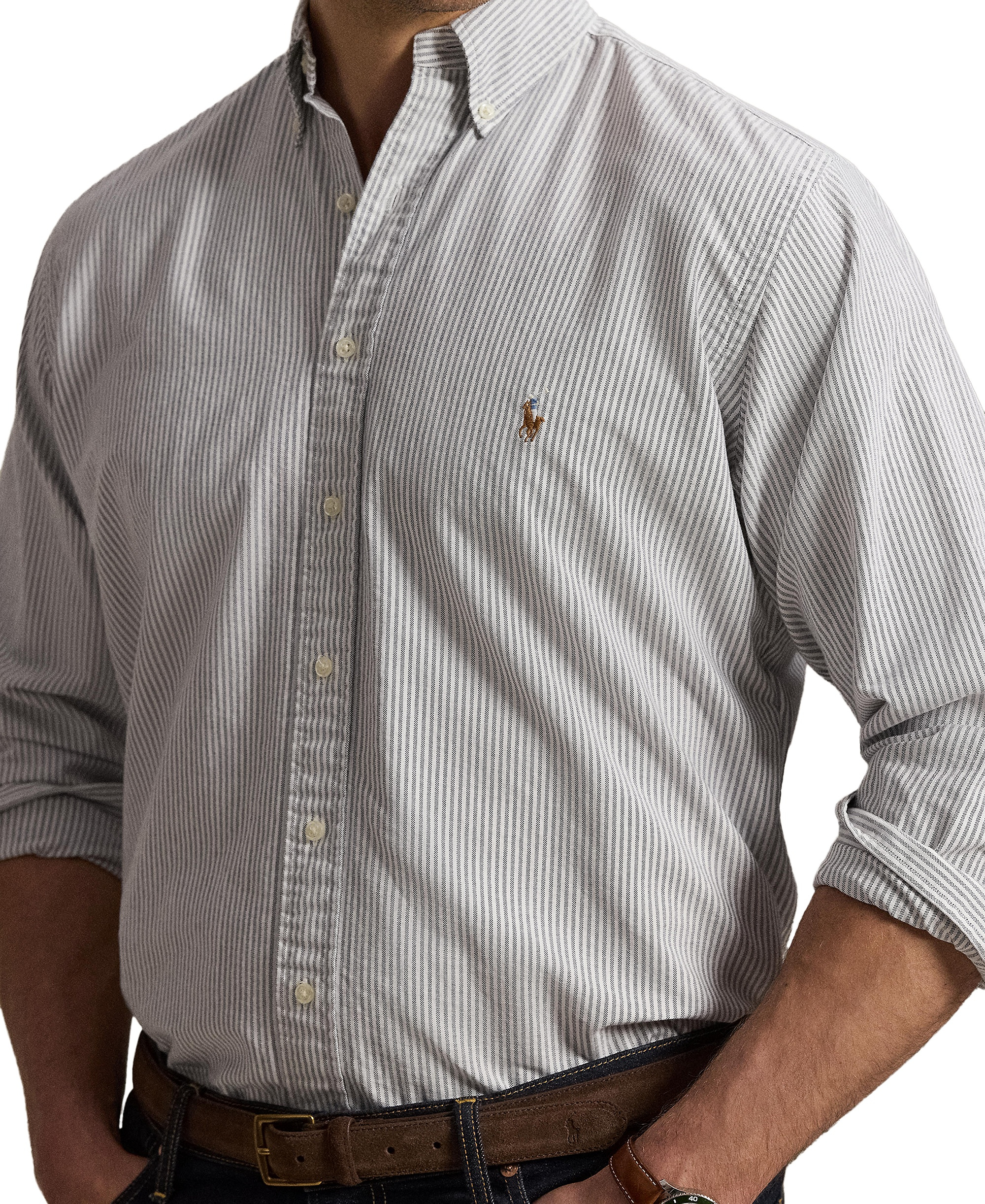 Polo Ralph Lauren Men's Big & Tall Long-Sleeve Oxford Shirt - 6636A Navy/White