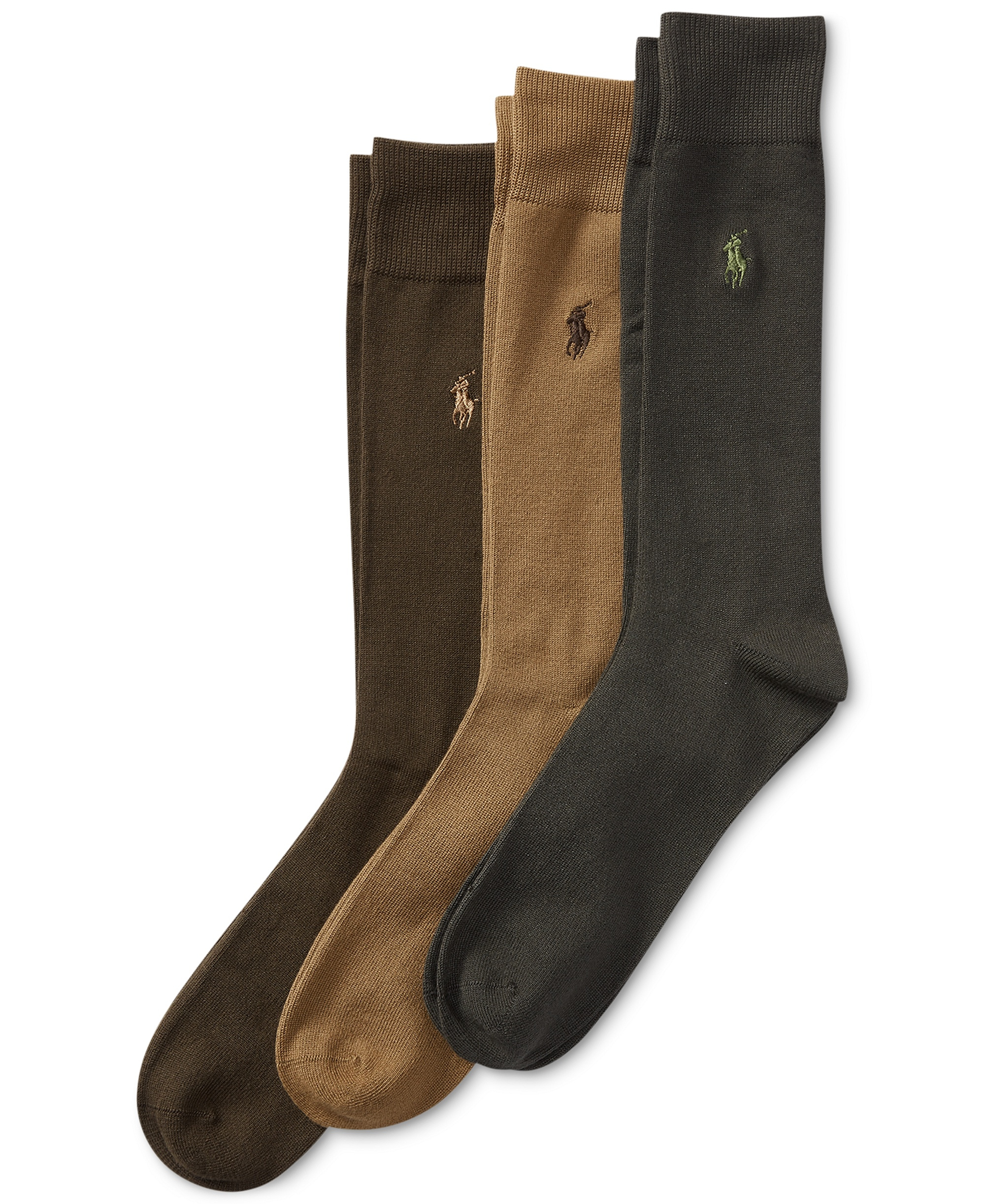 Polo Ralph Lauren Men's Supersoft Dress Socks, 3-Pack - Khaki/Olive Assorted