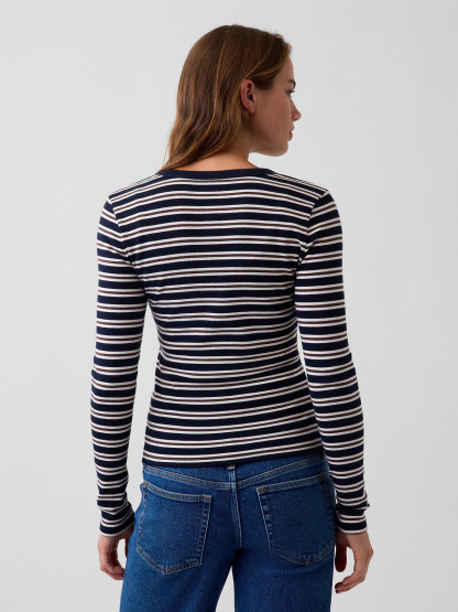Modern Crewneck Cardigan - Navy blue stripe