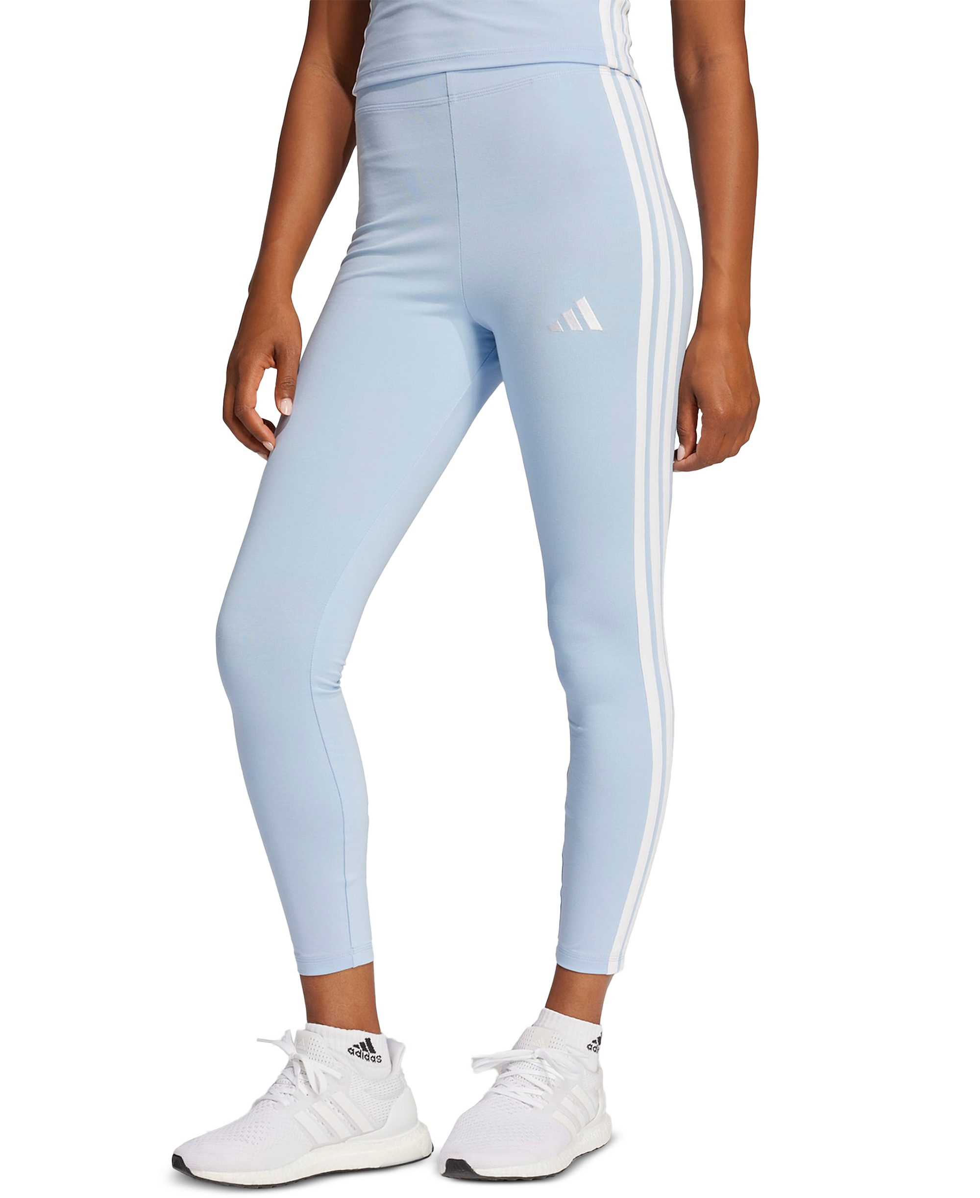 adidas Plus Size Essentials 3-Stripes Cotton Leggings - Glow Blue/white
