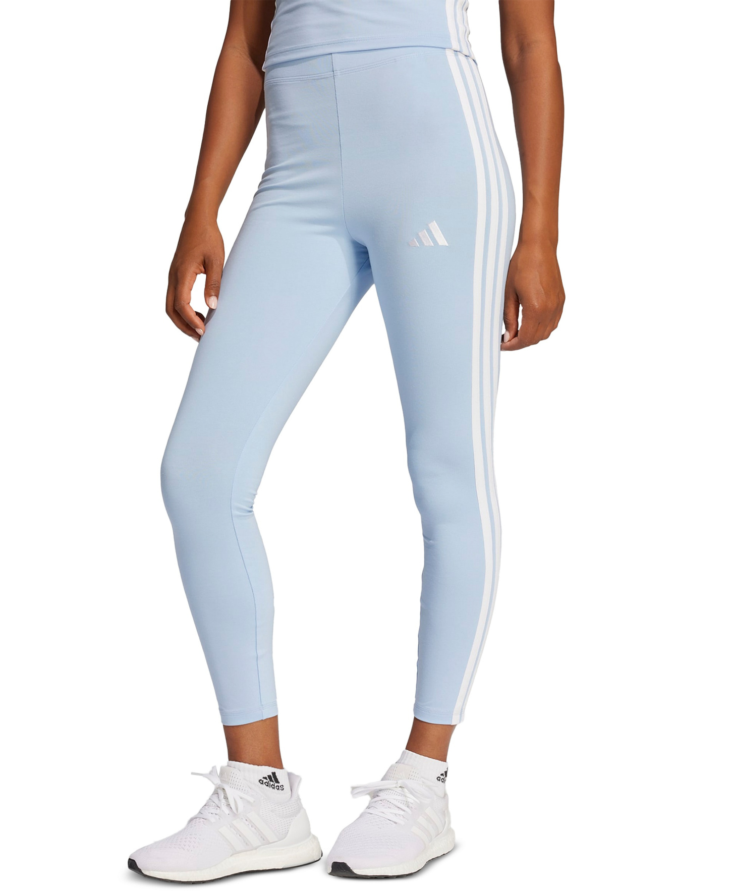 adidas Plus Size Essentials 3-Stripes Cotton Leggings - Glow Blue/white
