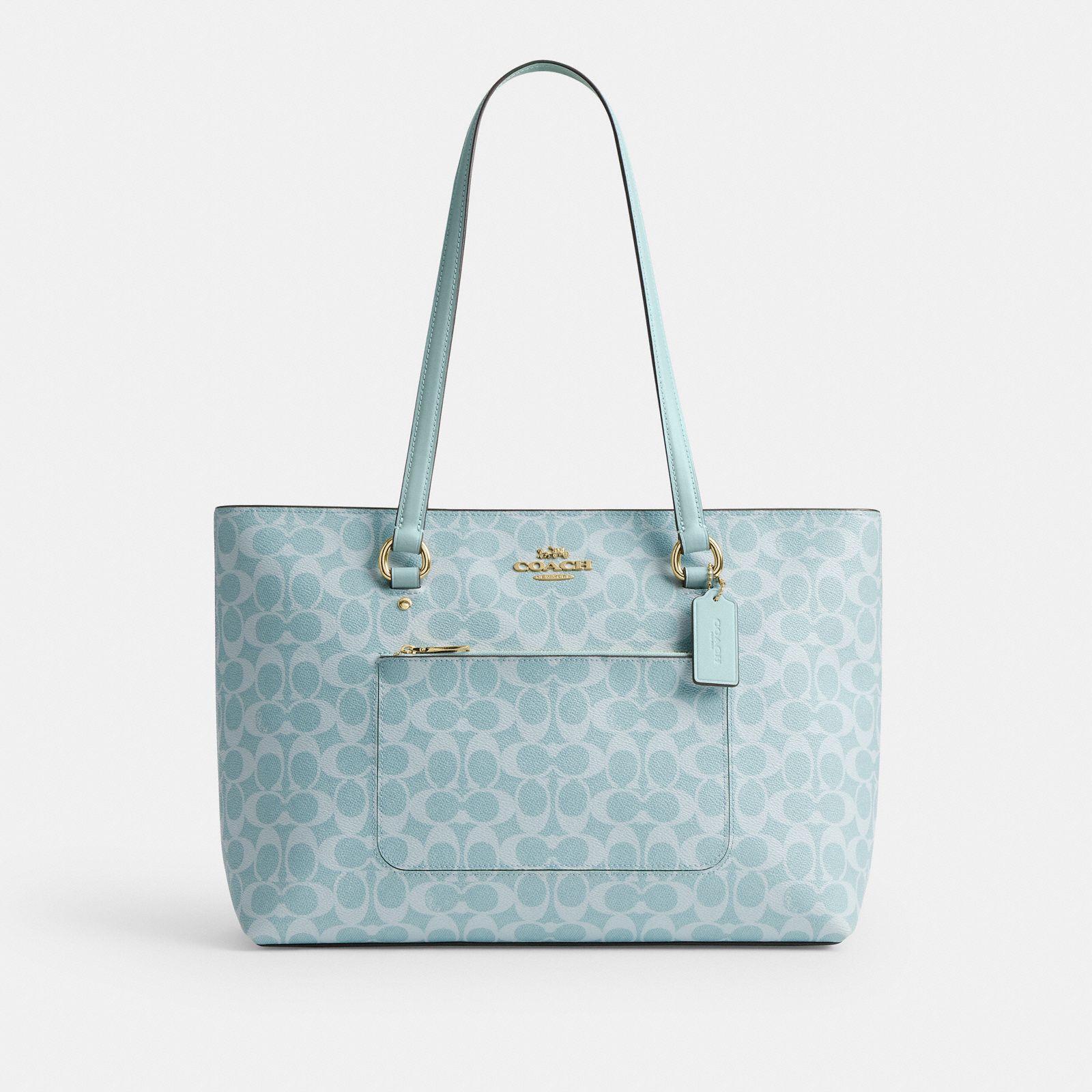 Station Tote Bag In Signature Canvas - Gold/Light Blue