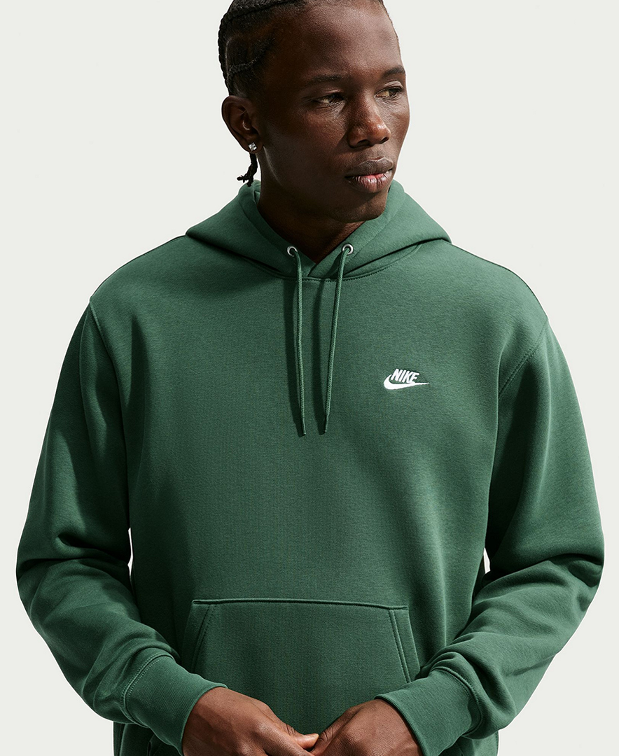 Nike Men's Club Pullover Fleece Hoodie Logo - Fir/White