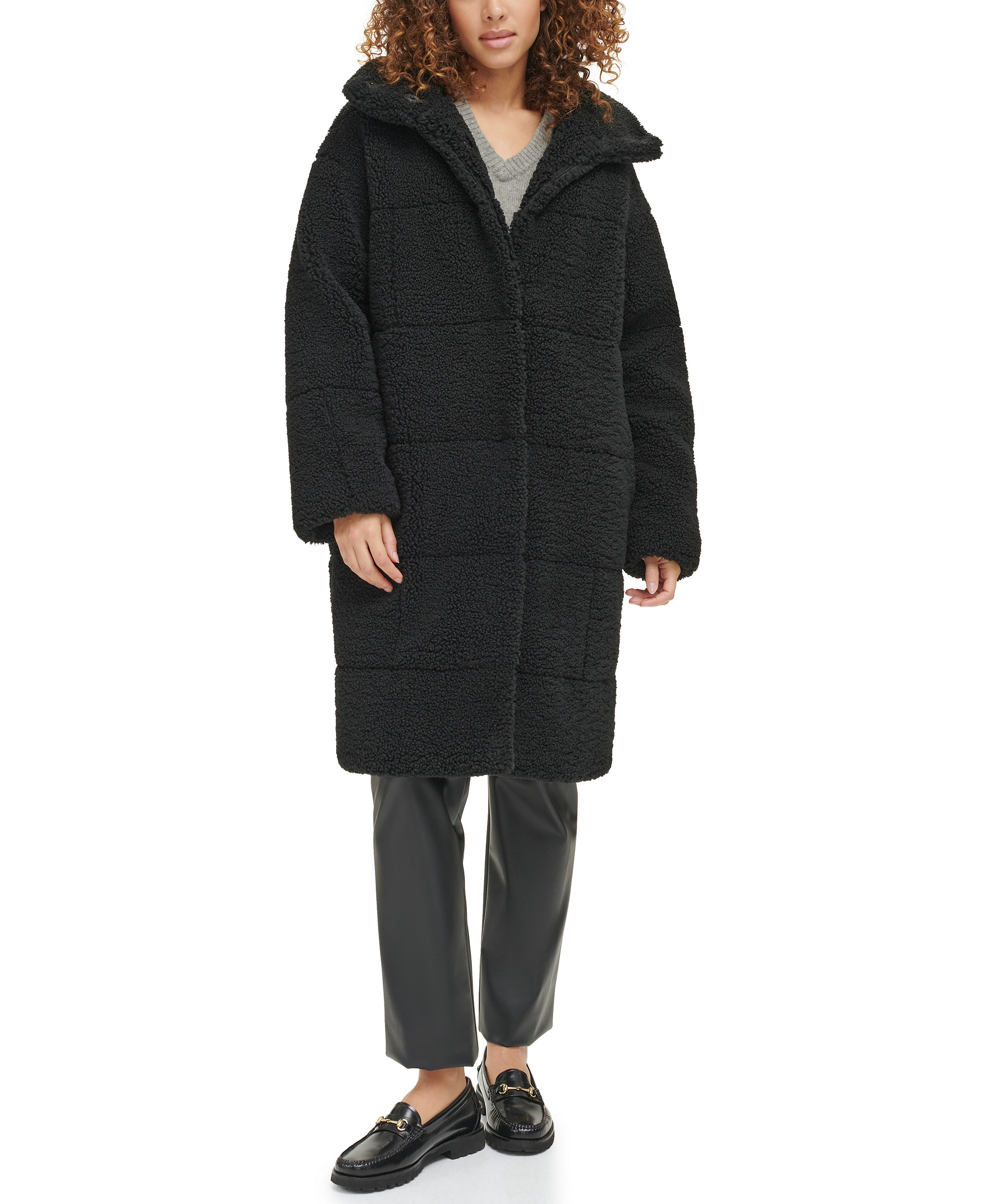 Levi's Women's Long Sherpa Snap-Closure Teddy Coat - Black