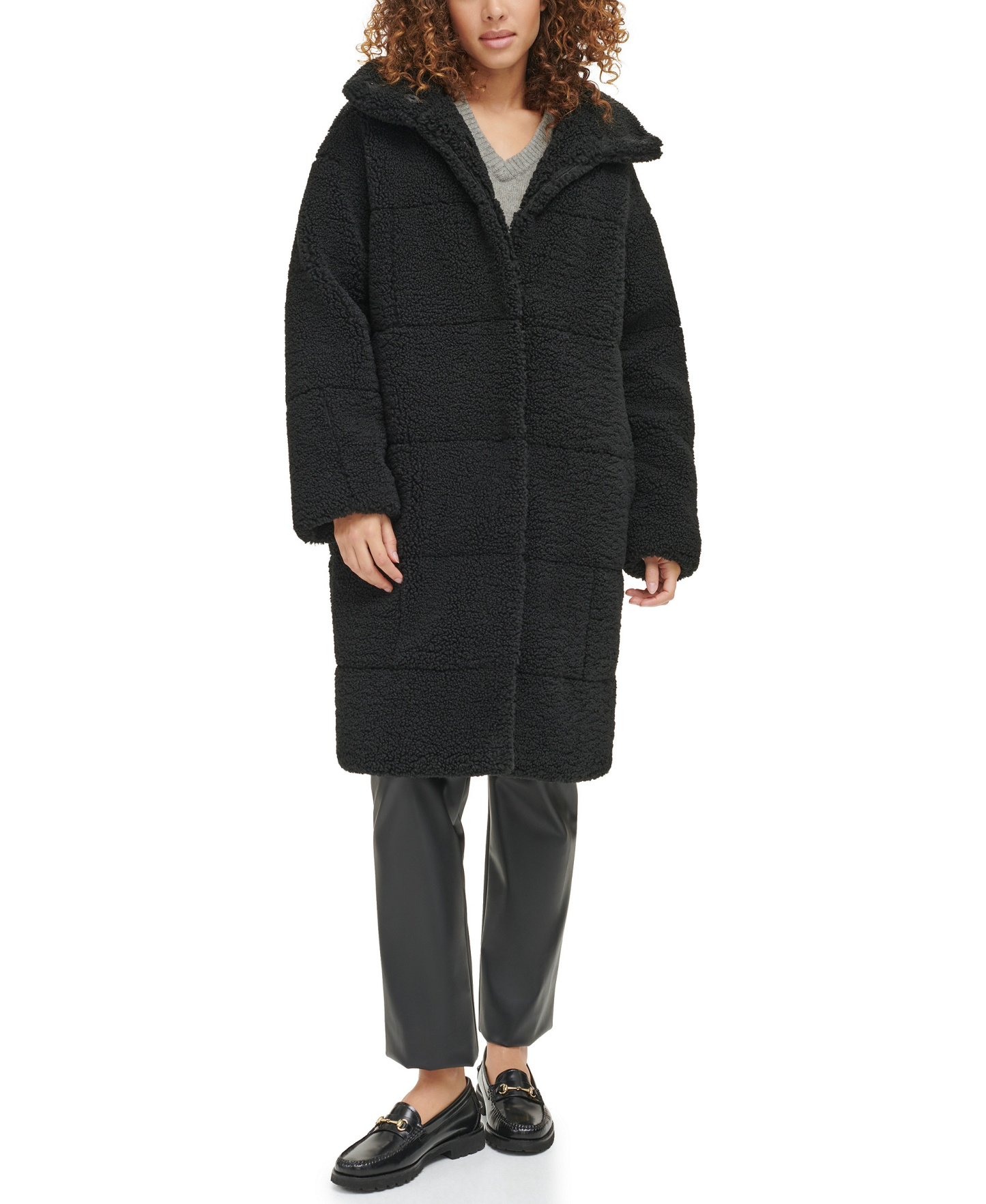 Levi's Women's Long Sherpa Snap-Closure Teddy Coat - Black