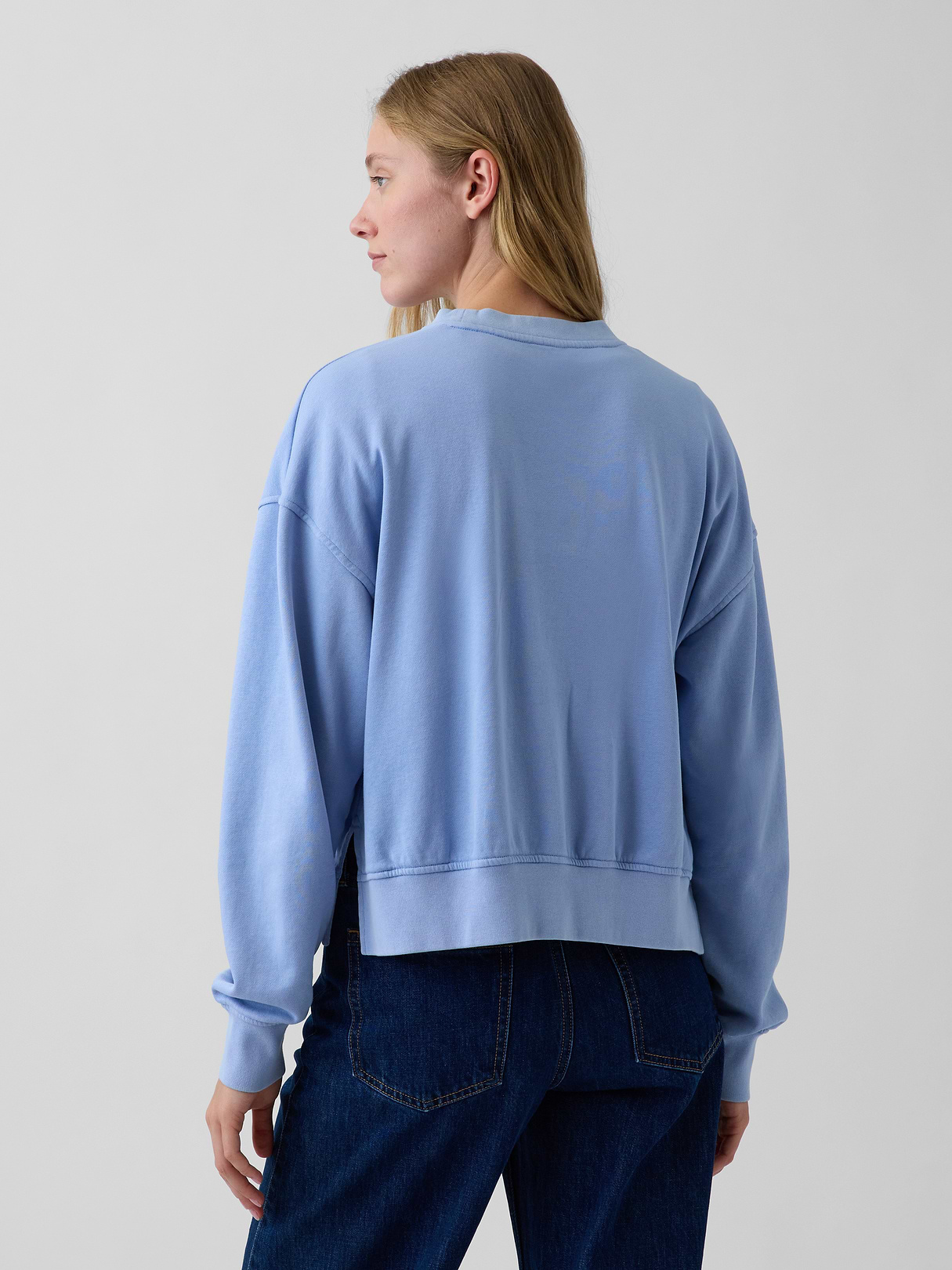 VintageSoft Terry Oversized Wedge Side-Slit Sweatshirt - Light blue