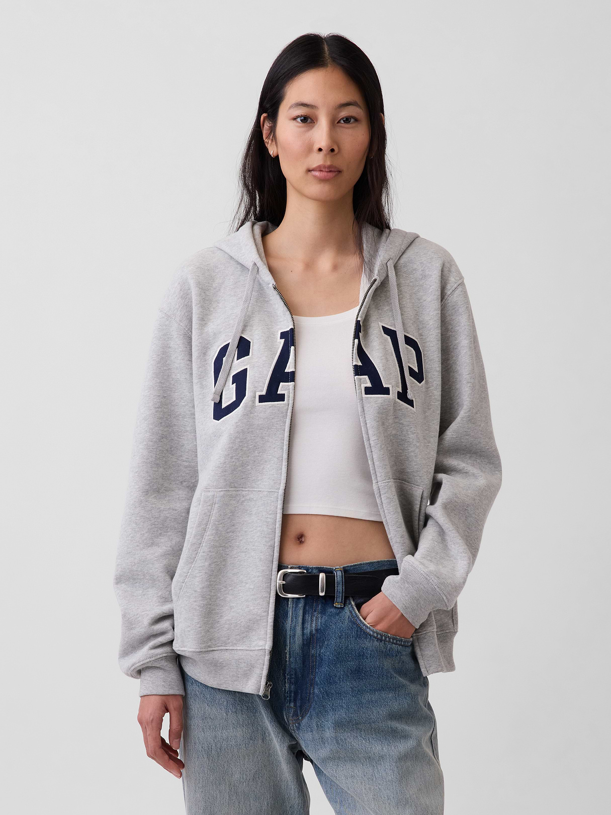 Adult VintageSoft Arch Logo Zip Hoodie - Light heather grey