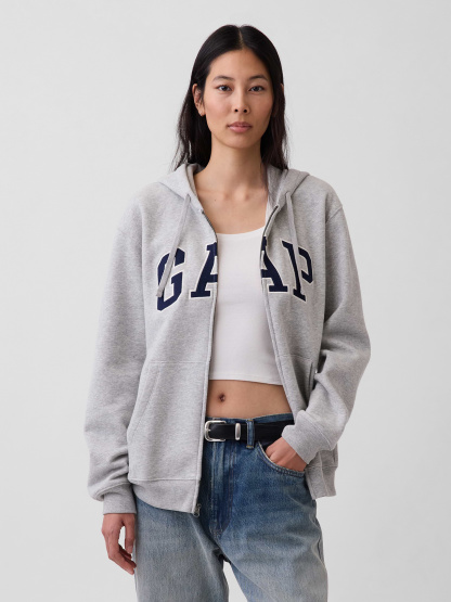 Adult VintageSoft Arch Logo Zip Hoodie - Light heather grey