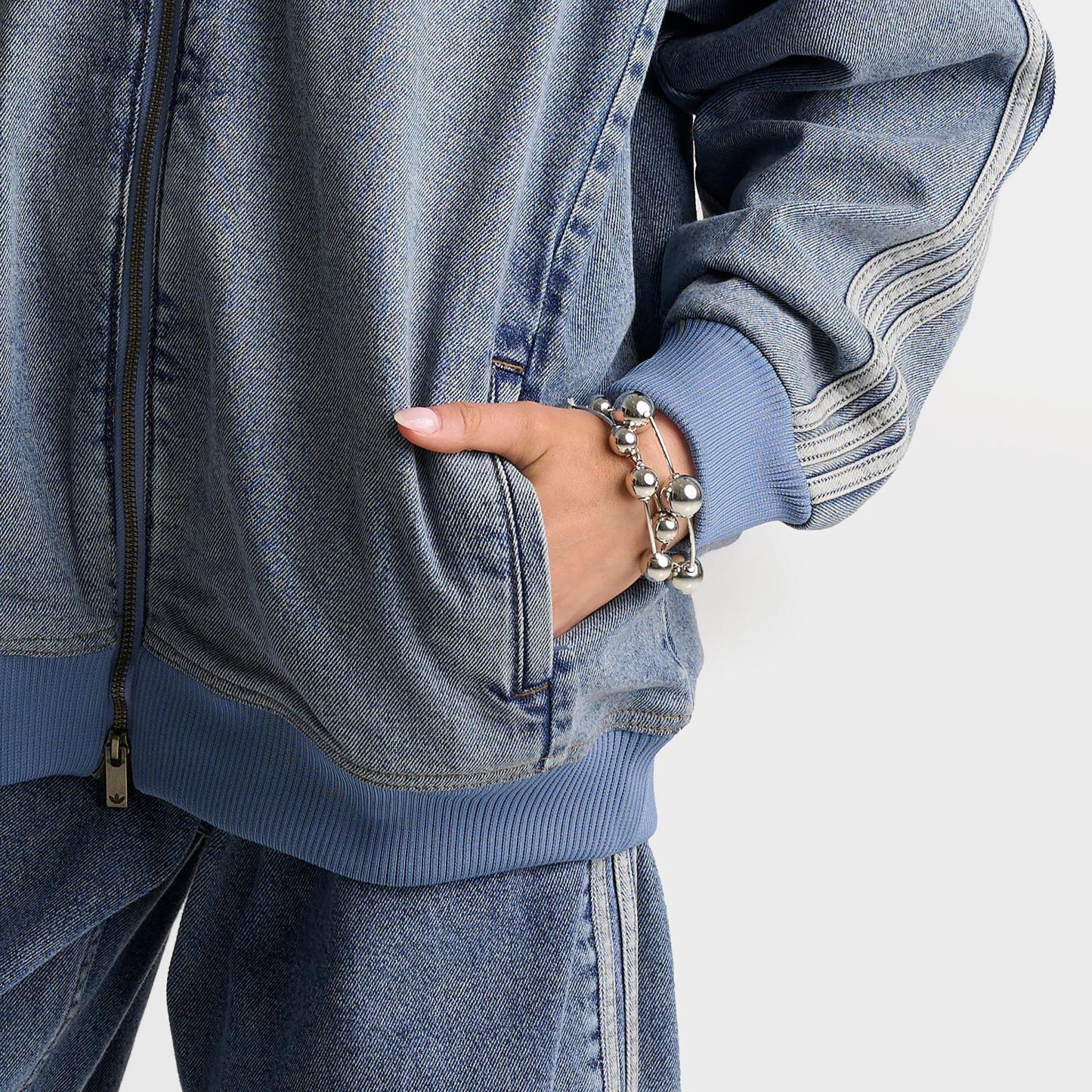Women's adidas Originals SST Oversized Denim Full-Zip Track Top - Worn Blue Denim