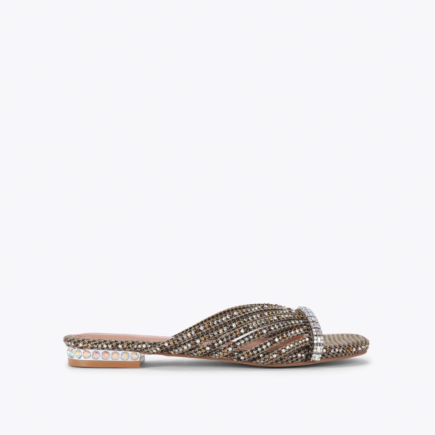 Kurt Geiger London Crystal Strap Flat Mule - Beige