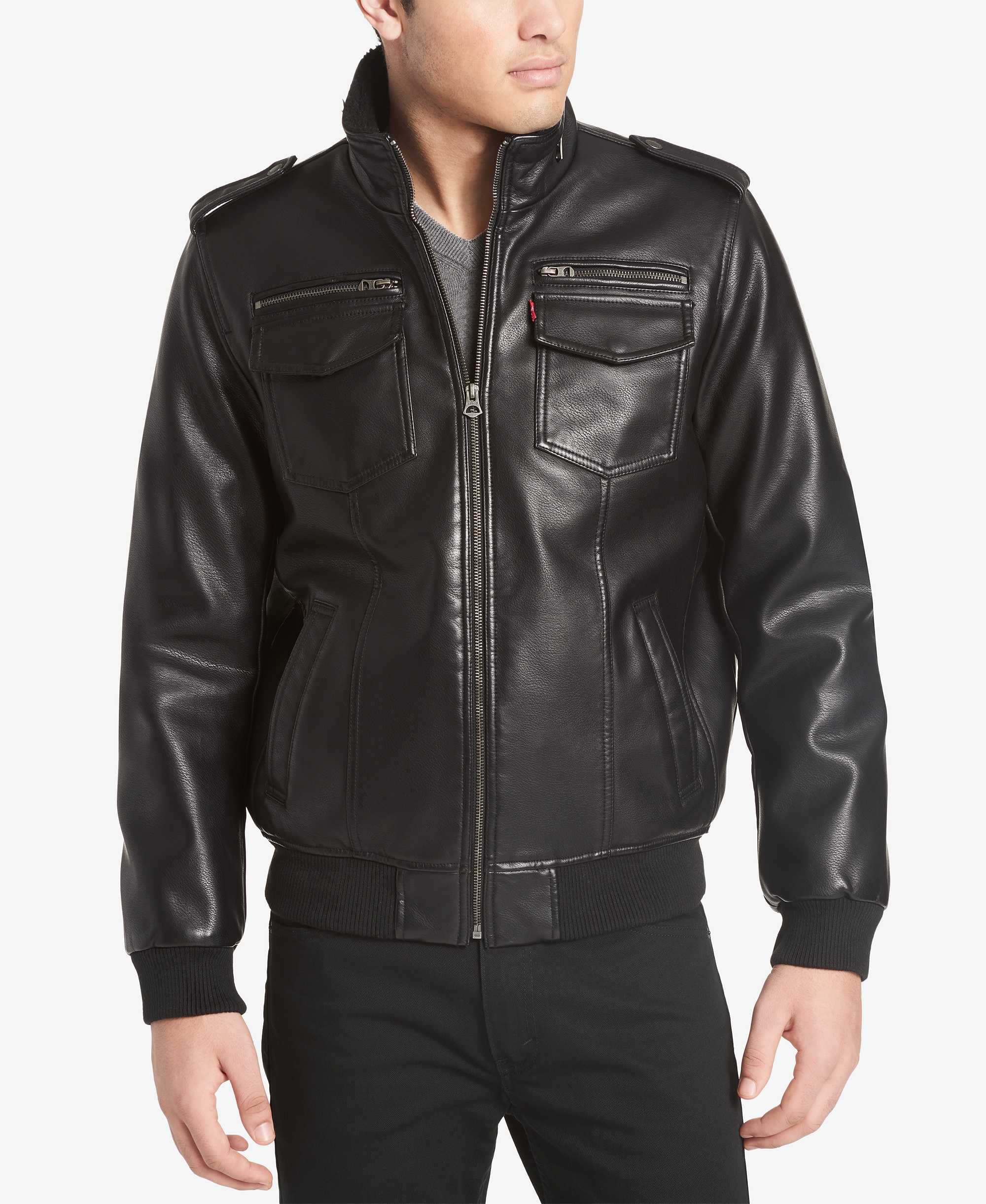 Levi's Men's Sherpa Lined Faux Leather Aviator Bomber - Black