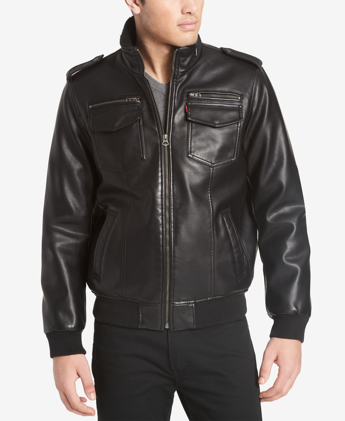 Levi's Men's Sherpa Lined Faux Leather Aviator Bomber - Black
