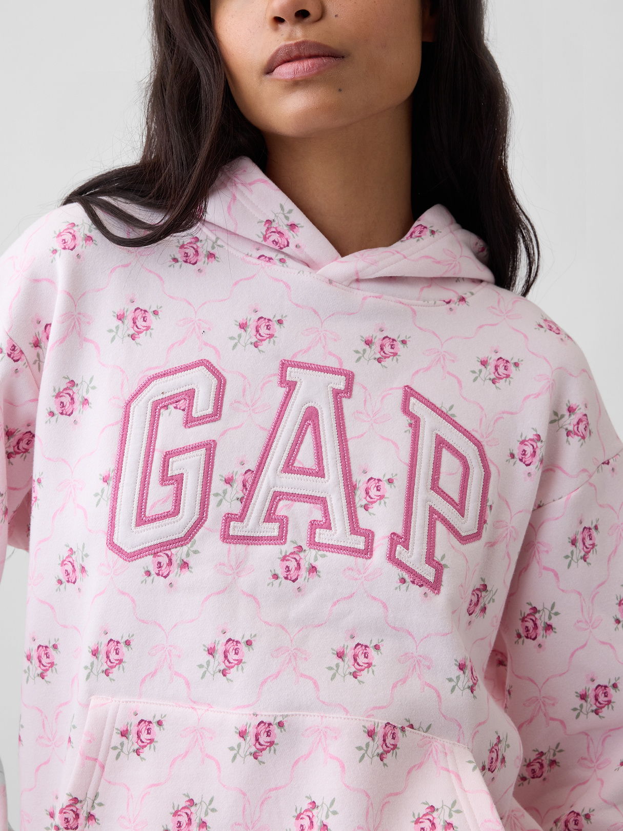 Relaxed Gap Logo Hoodie - Pink bow