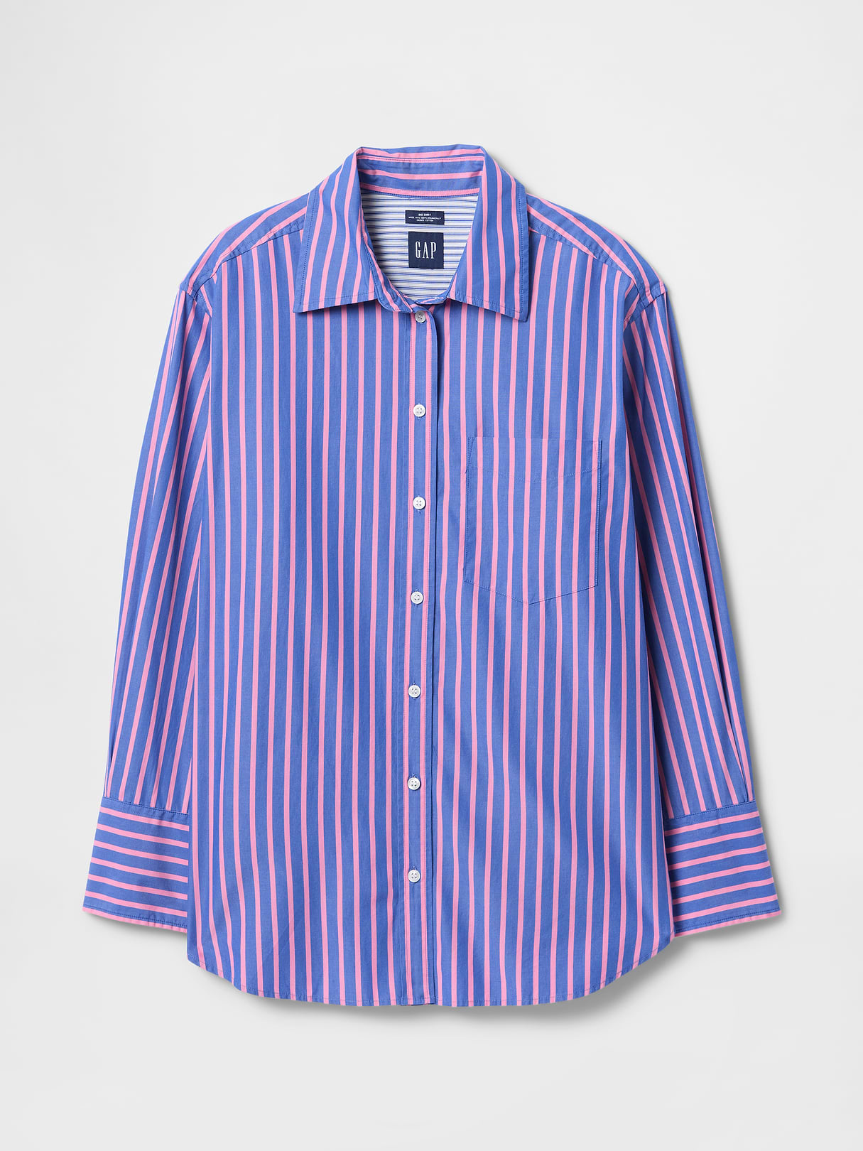 Organic Cotton Poplin Stripe Big Shirt - Pink and blue stripe