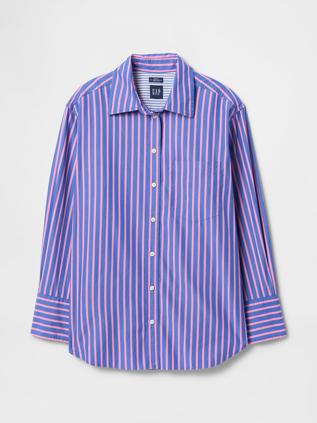 Organic Cotton Poplin Stripe Big Shirt - Pink and blue stripe