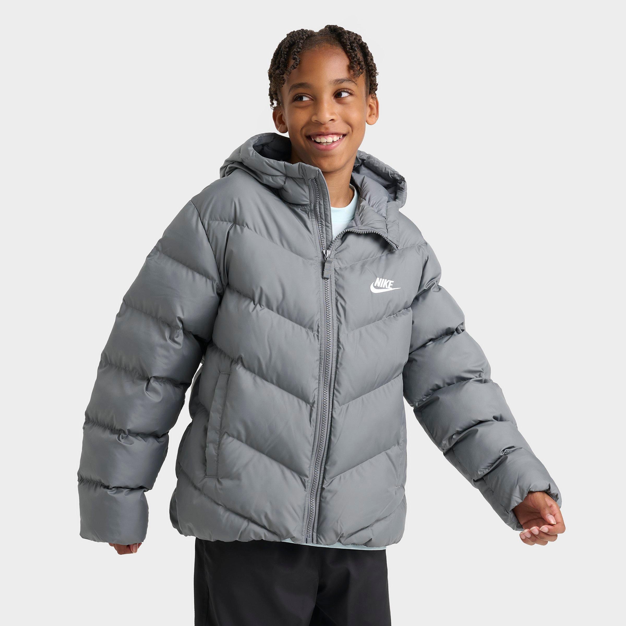 Big Kids' Nithtke Sportswear All Day Play Therma-FIT Loose-Fit Puffer Jacket - Smoke Grey/White