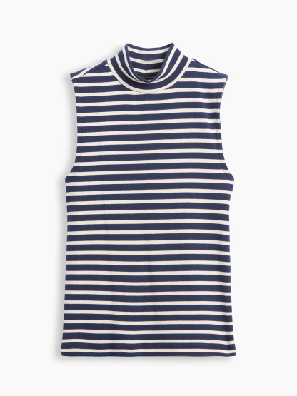 Modern Mockneck Tank Top - Navy blue stripe