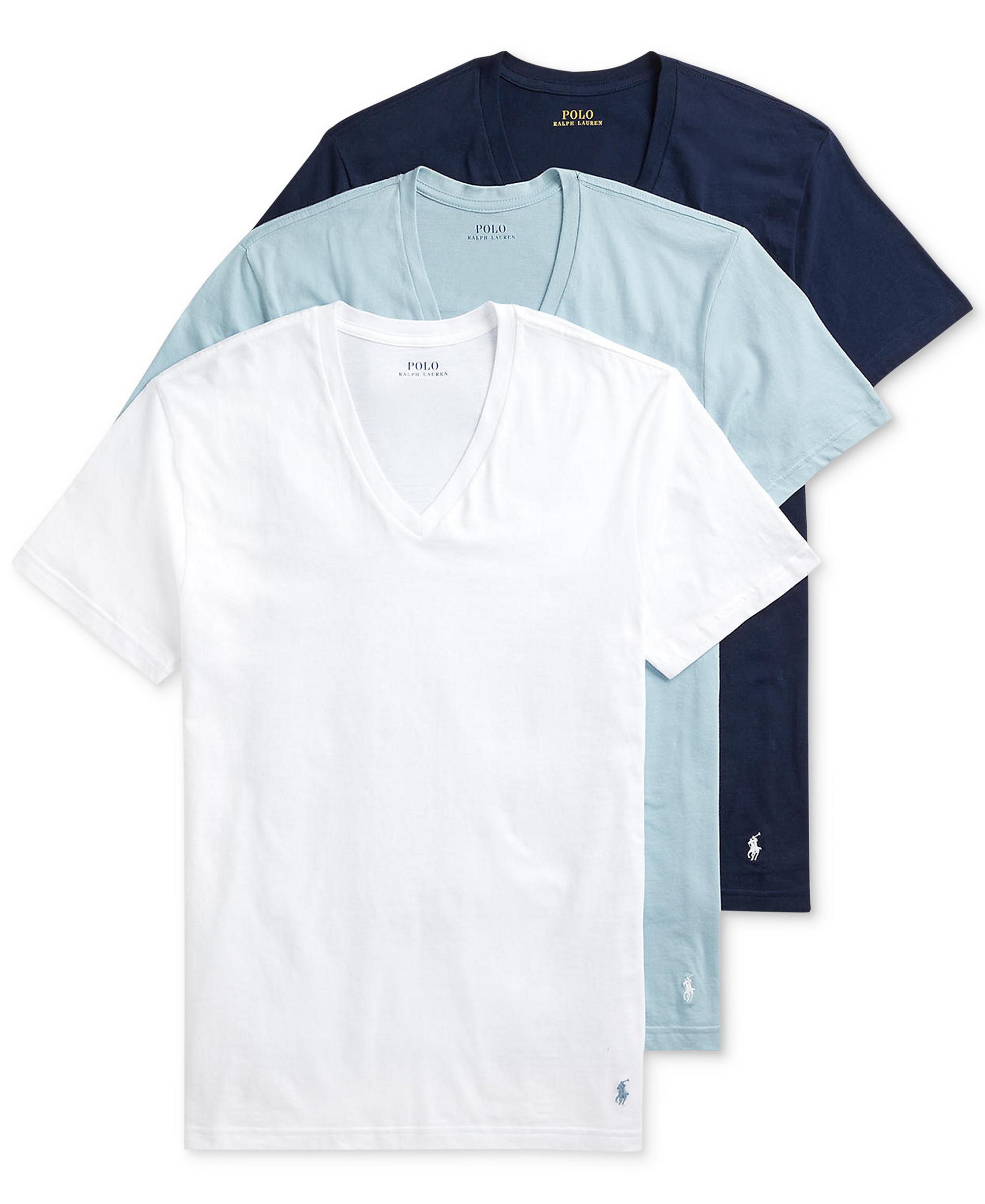 Polo Ralph Lauren Men's 3-Pack V-Neck Classic Undershirts - White / Surf Blue / Cruise Navy
