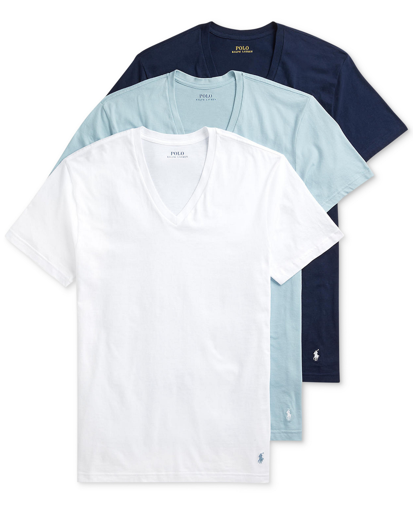 Polo Ralph Lauren Men's 3-Pack V-Neck Classic Undershirts - White / Surf Blue / Cruise Navy