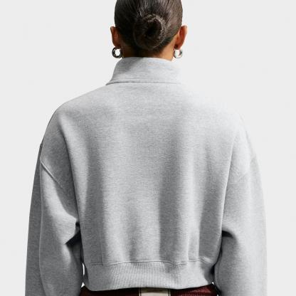 Women's Nithtke Studio Fleece Medium-Weight Oversized Cropped Quarter-Zip Jacket - Dark Grey Heather/Sail