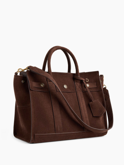 Vegan Suede Five Pocket Tote - Terra brown