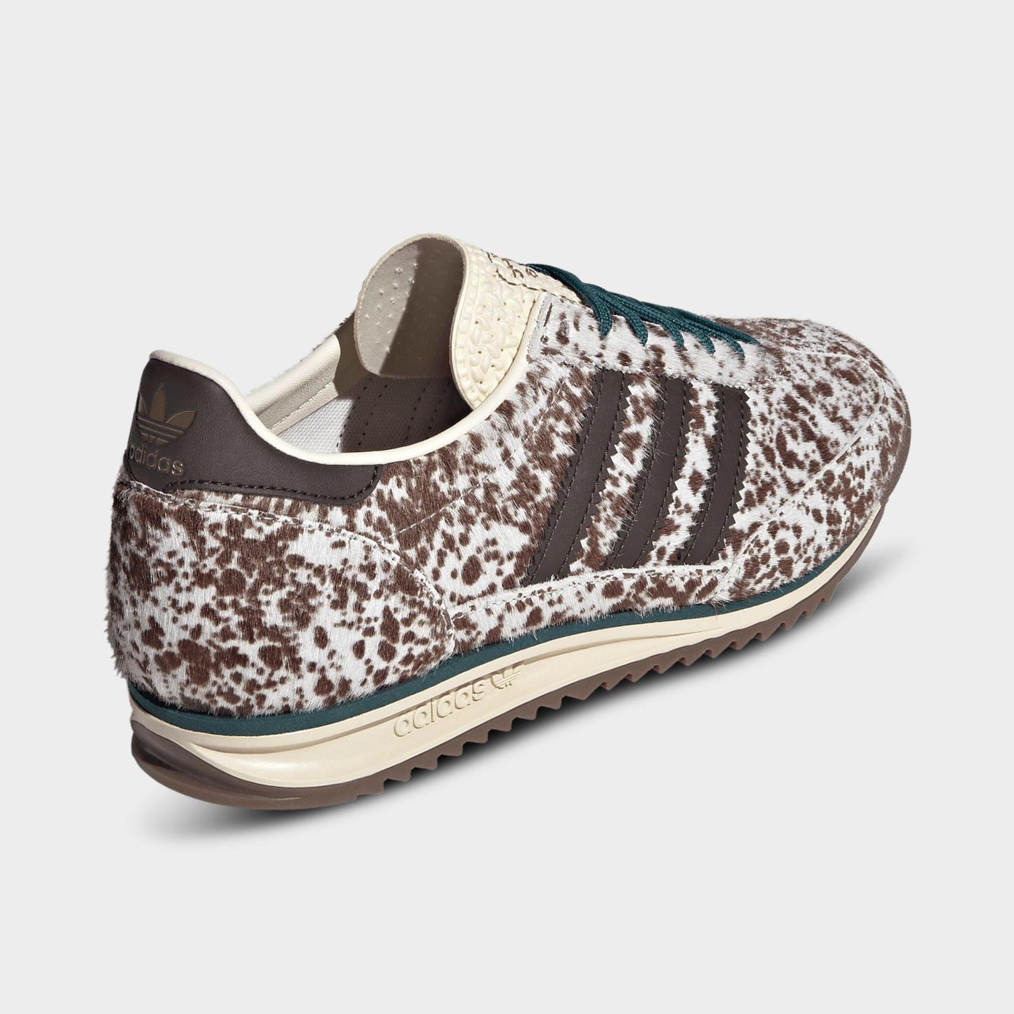 Women's adidas Originals SL 72 OG Pony Print Casual Shoes - Off White/Dark Brown/Rich Green - Back view