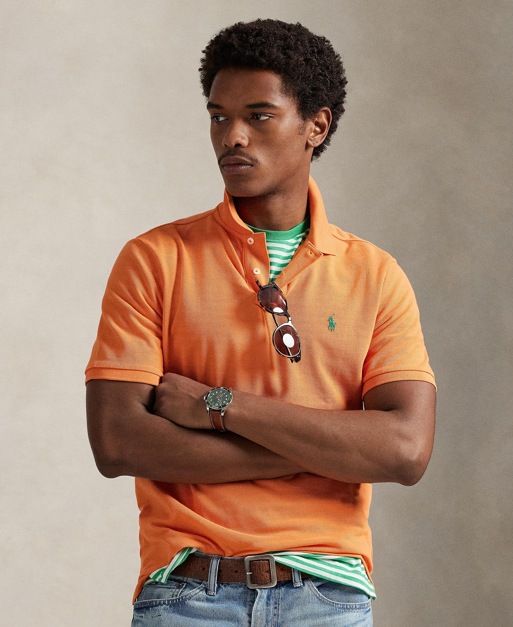 Polo Ralph Lauren Men's Cotton Custom Slim Fit Mesh Polo Shirt - Kona Orange