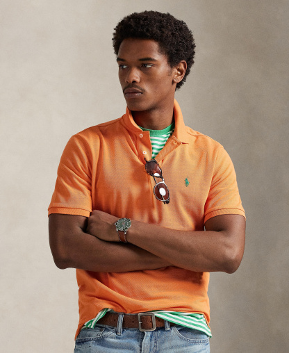 Polo Ralph Lauren Men's Cotton Custom Slim Fit Mesh Polo Shirt - Kona Orange