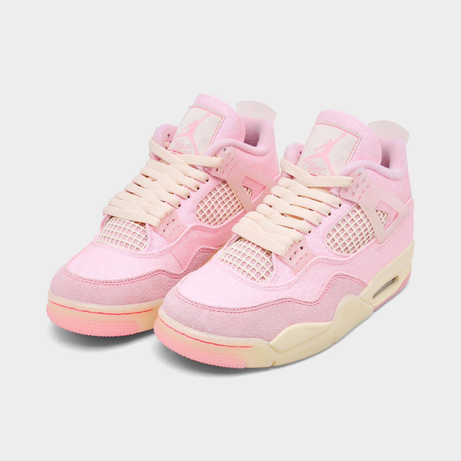Women's Air Jordan Retro 4 Textile Casual Shoes - Pearl Pink/Iced Carmine/Coconut Milk/Muslin - view 2
