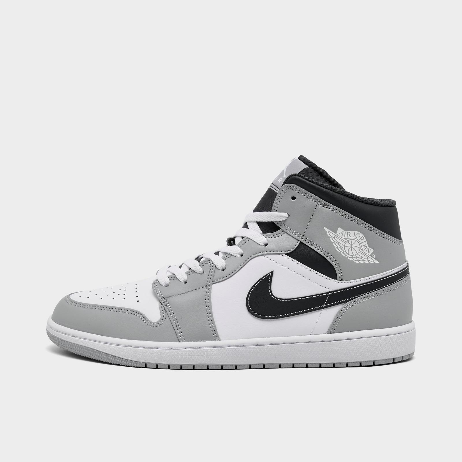 Men's Air Jordan Retro 1 Mid Casual Shoes - Light Smoke Grey/White/Anthracite - Left shoe facing left. Outside of the shoe. - view 1