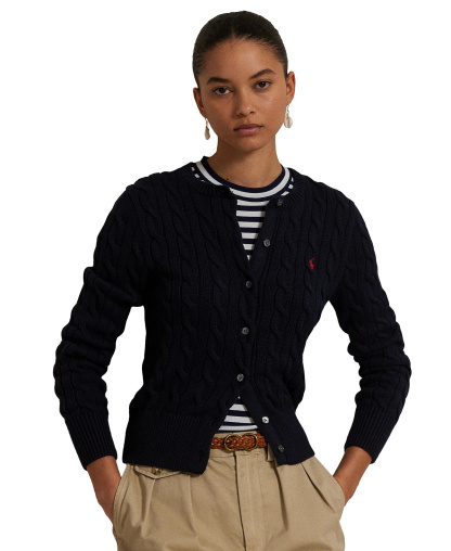 Polo Ralph Lauren Women's Cable-Knit Cotton Crewneck Cardigan Sweater - Hunter Navy