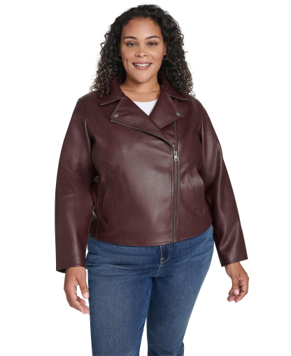 Levi's Women's Faux-Leather Asymmetric-Zip Moto Jacket - Oxblood