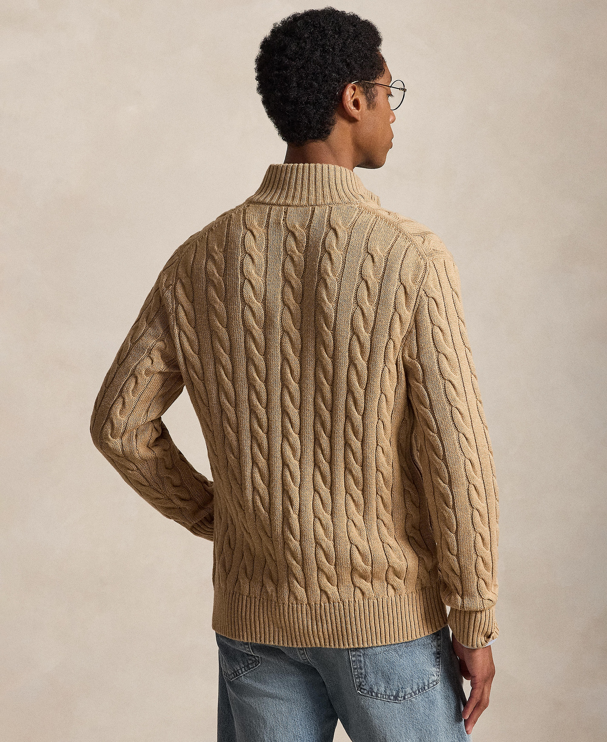 Polo Ralph Lauren Men's Cable-Knit Cotton Sweater - Camel Melange