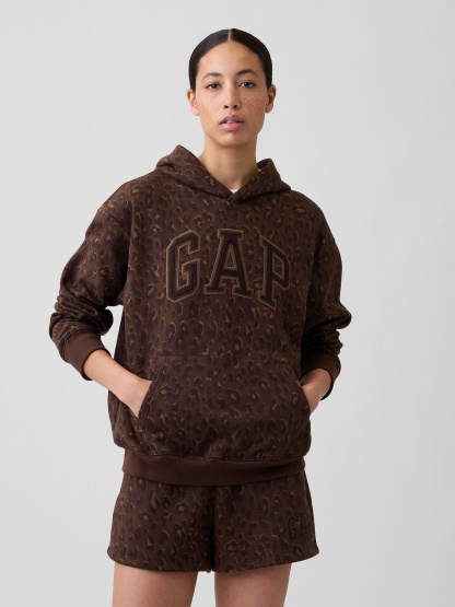 Relaxed Gap Logo Hoodie - Brown leopard
