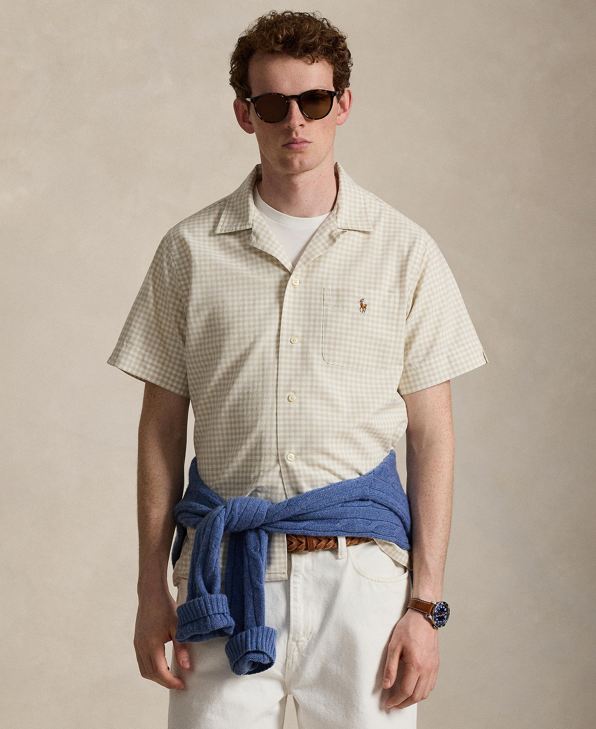 Polo Ralph Lauren Men's Classic-Fit Short-Sleeve Oxford Shirt - Basic Sand White