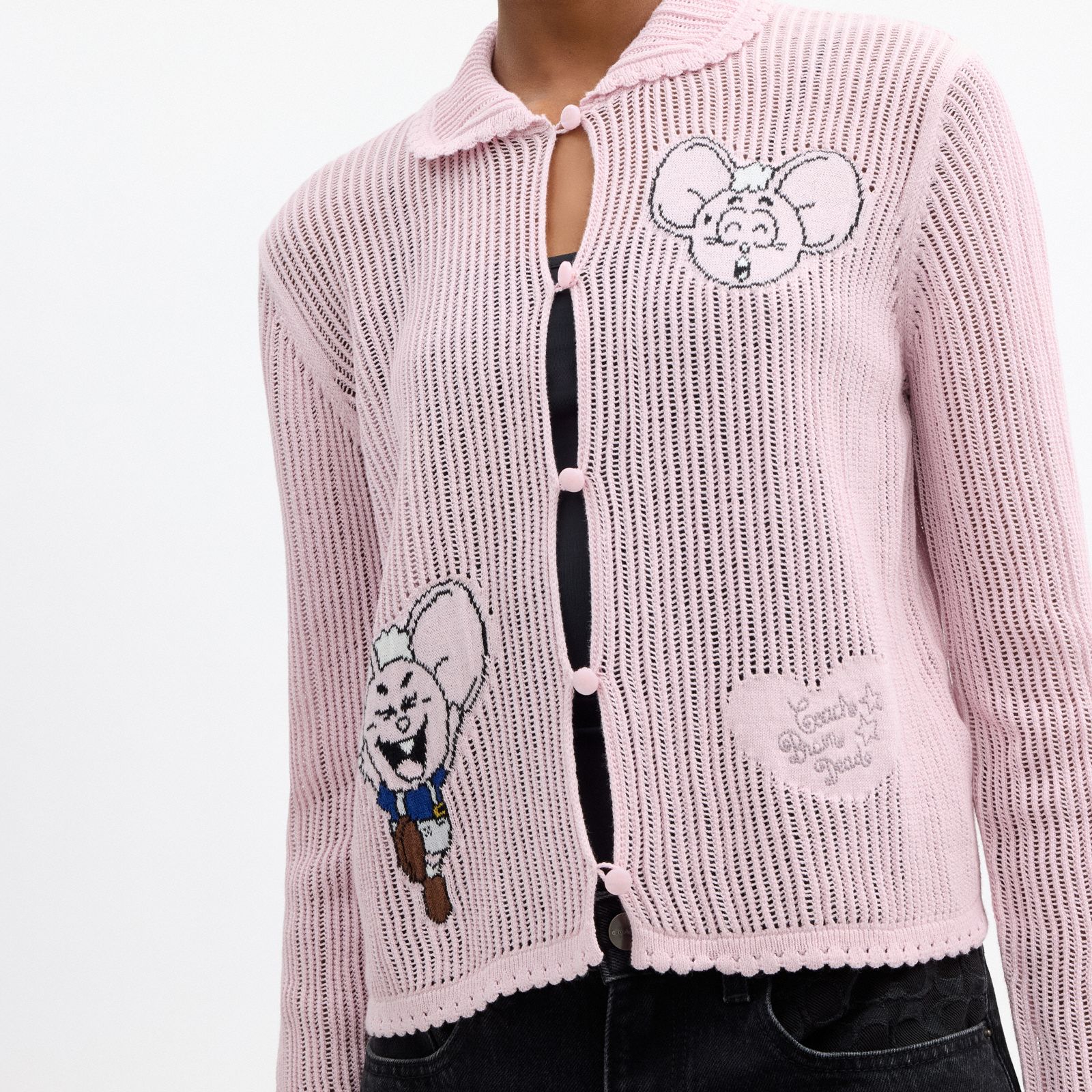 Coach | Brain Dead Kachi Mouse Cardigan In Organic Cotton - Pink - view 4