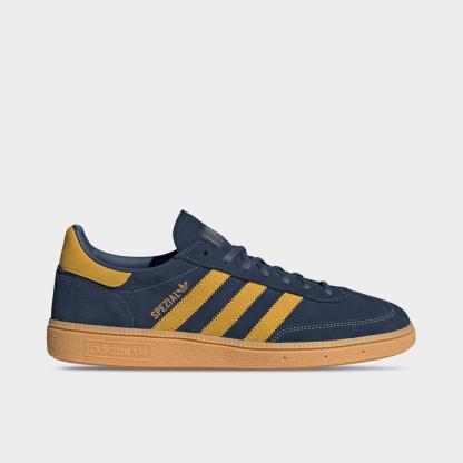 Men's adidas Originals Handball Spezial Casual Shoes - Part 1 - Night Indigo/Bold Gold/Gum - Left shoe facing left. Outside of the shoe.