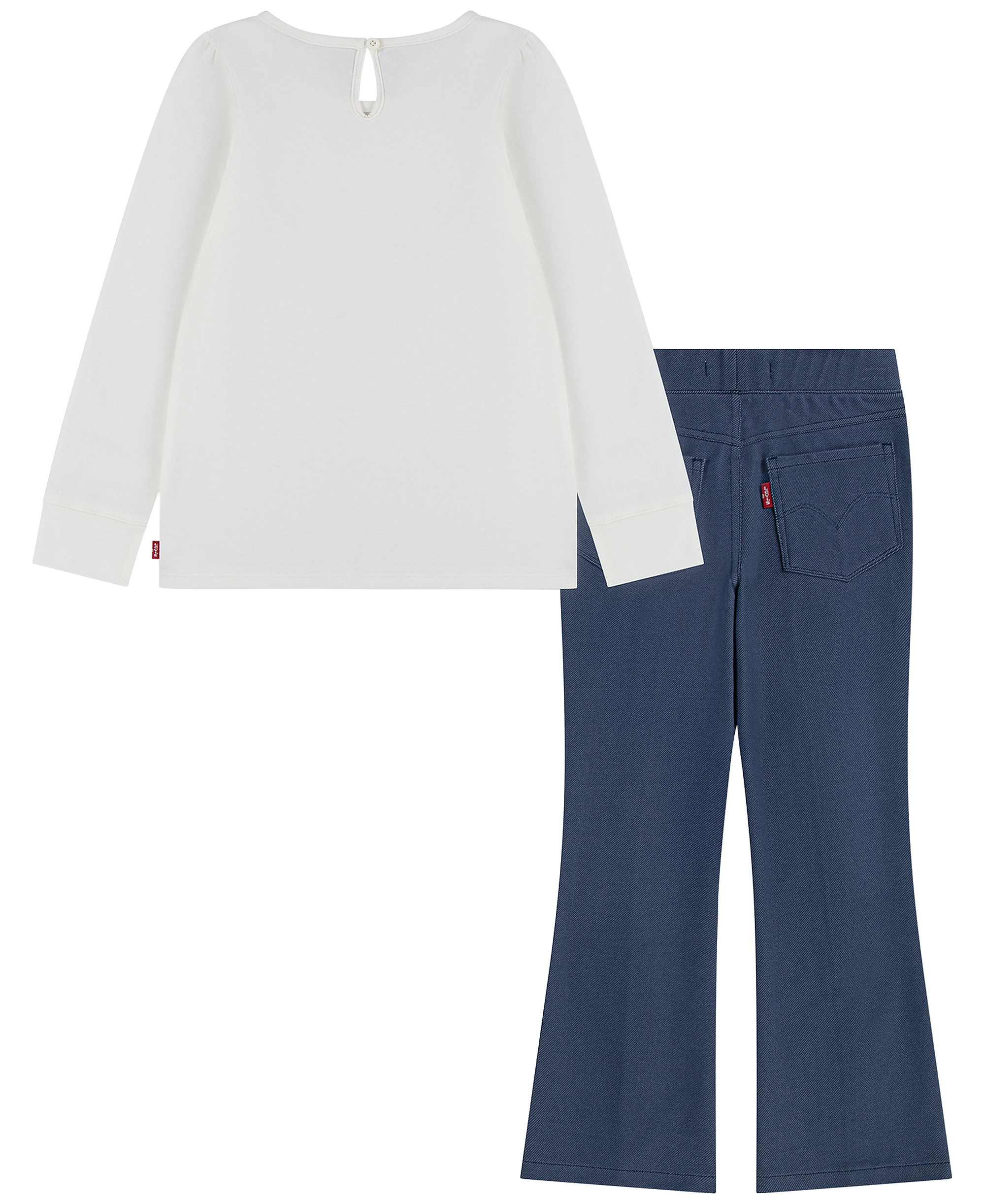 Levi's Girls' 2T-6X Bear Short-Sleeve T-Shirt and Flared Pants, 2-Piece Set - White/Blue