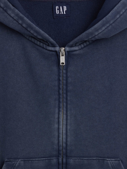 VintageSoft Terry Oversized Wedge Zip Hoodie - Tapestry navy blue wash