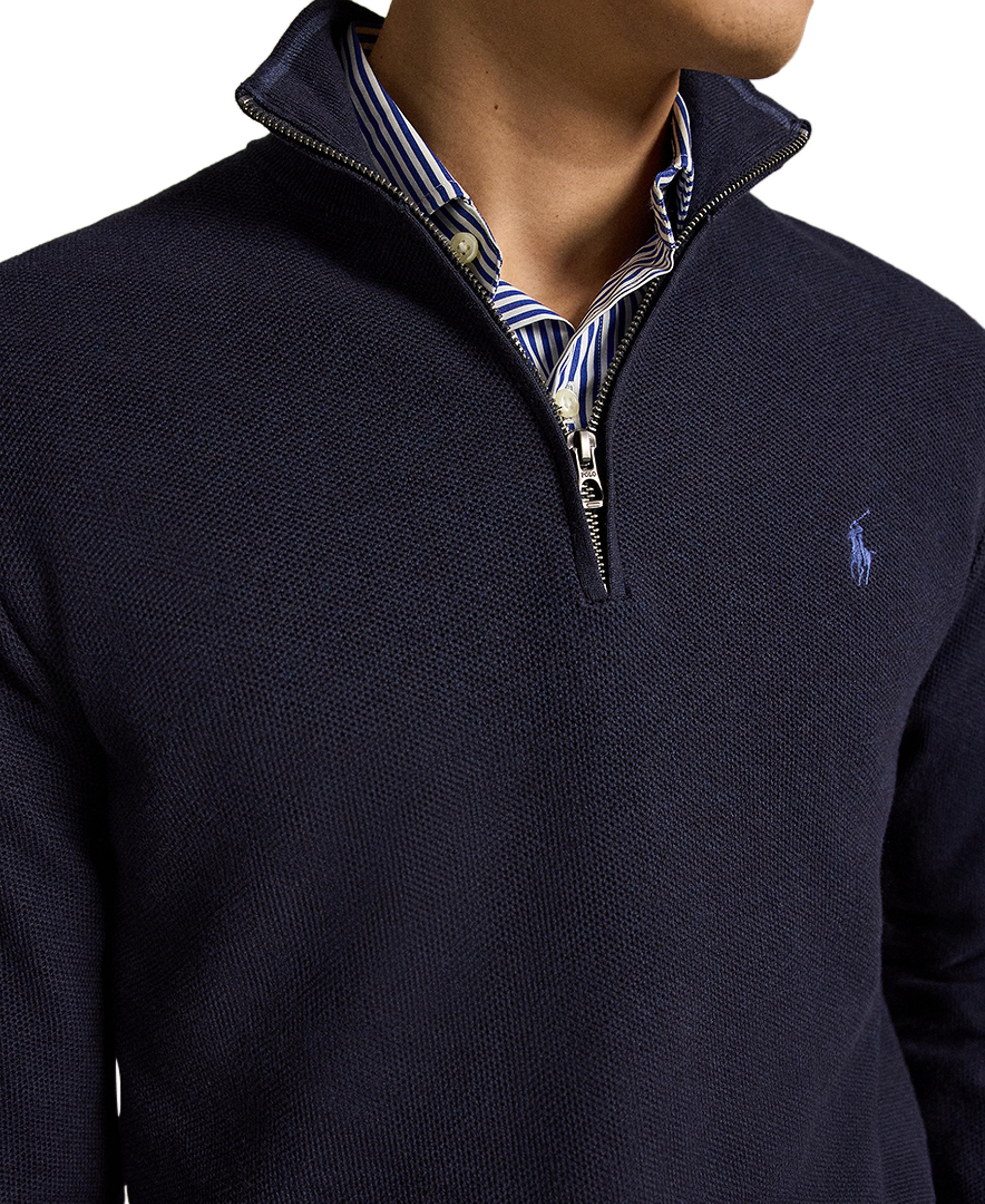 Polo Ralph Lauren Men's Mesh-Knit Cotton Quarter-Zip Sweater - Navy Heather